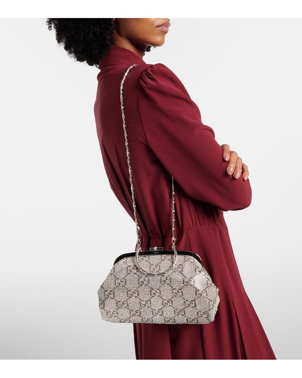 Gucci Metallic Gg Medium Crystal-Embellished Clutch