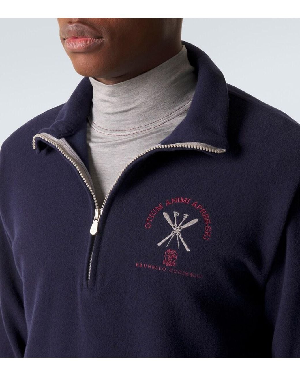 Brunello Cucinelli Blue Cashmere And Cotton-Blend Half-Zip Sweatshirt for men