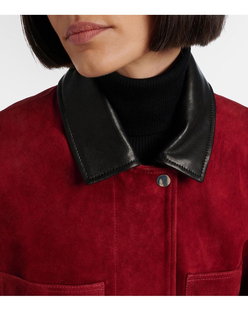 Nour Hammour Red Barn Leather-Trimmed Suede Jacket