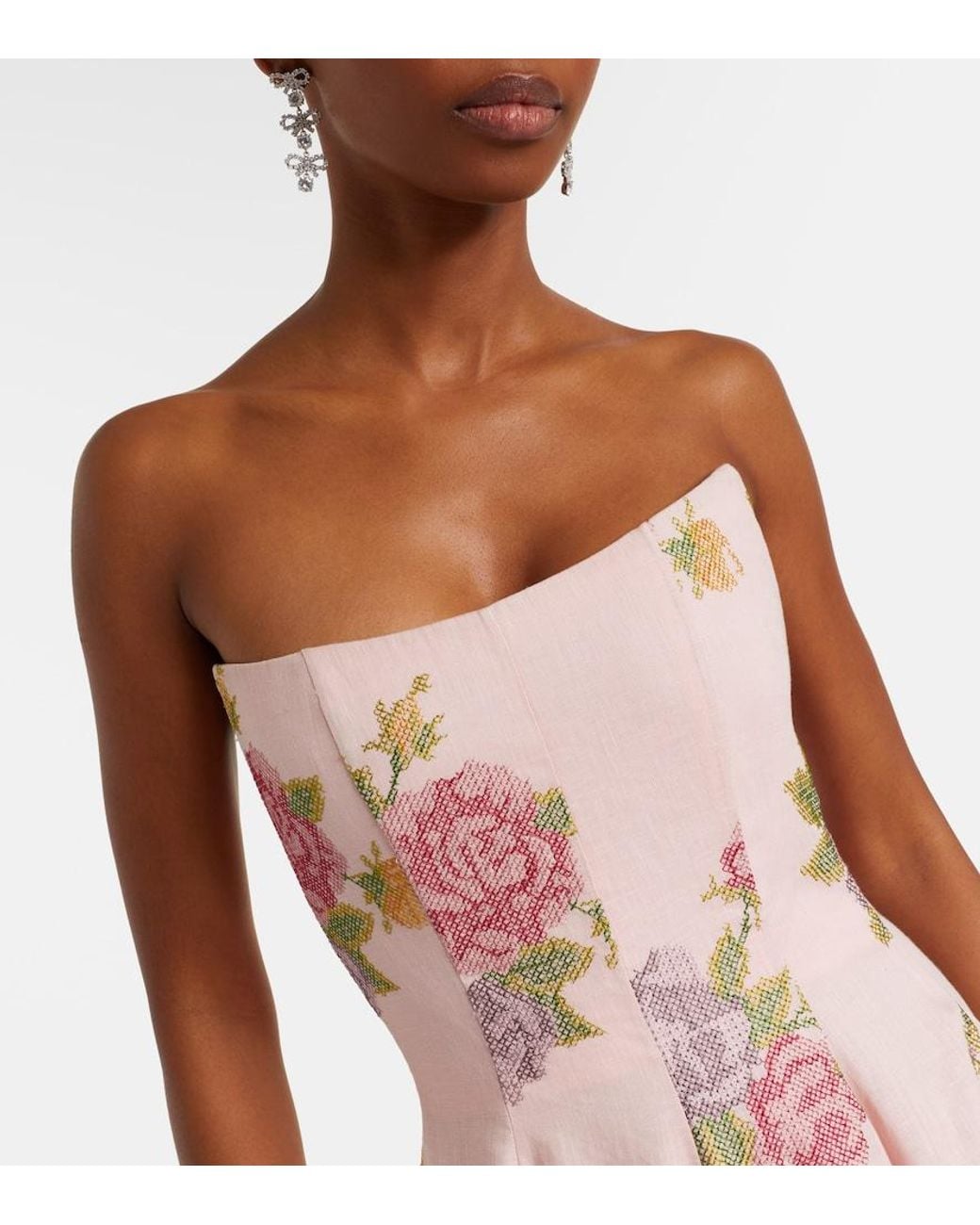 Markarian Pink Floral Linen Corset Dress