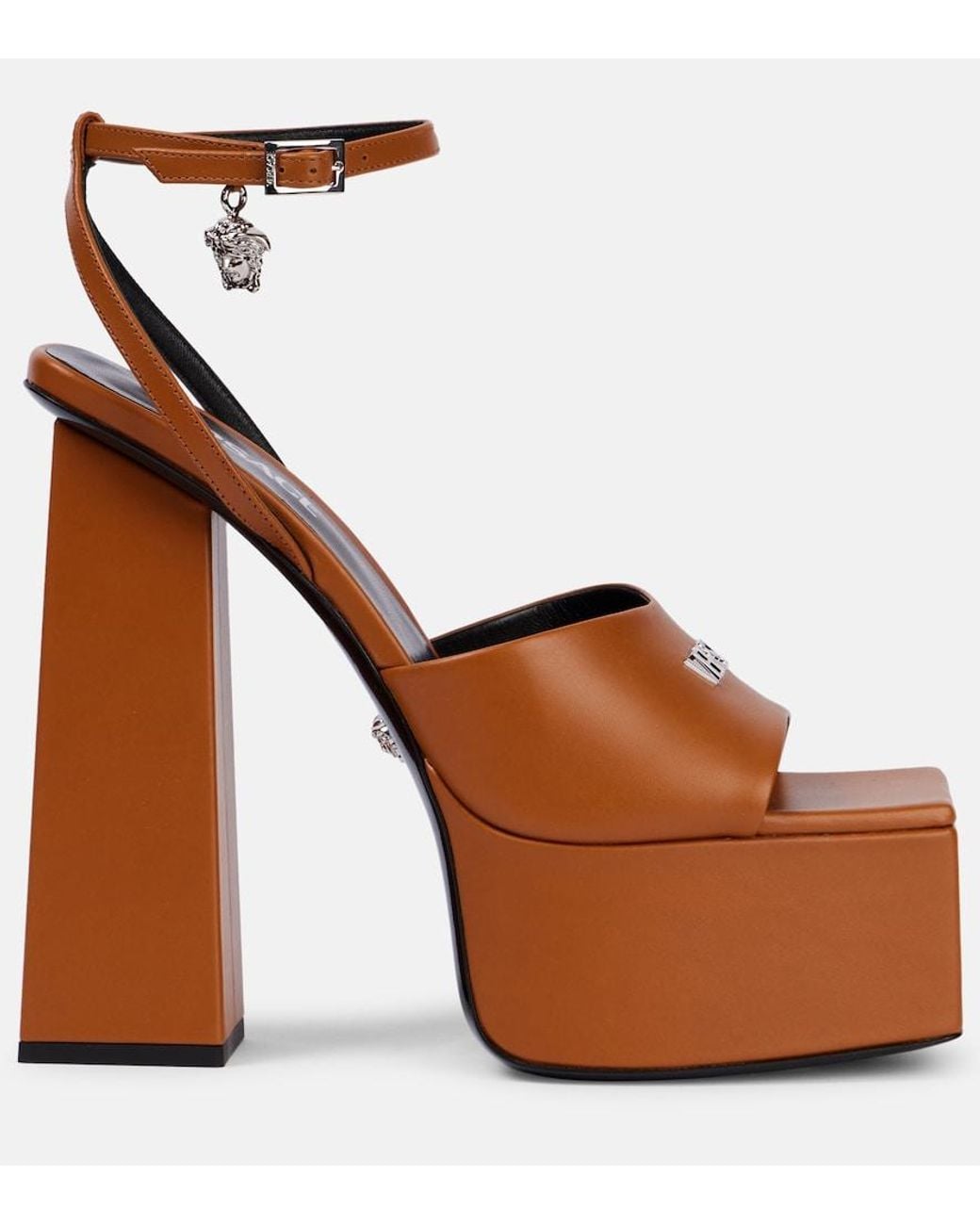Versace Brown 150 Leather Platform Sandals