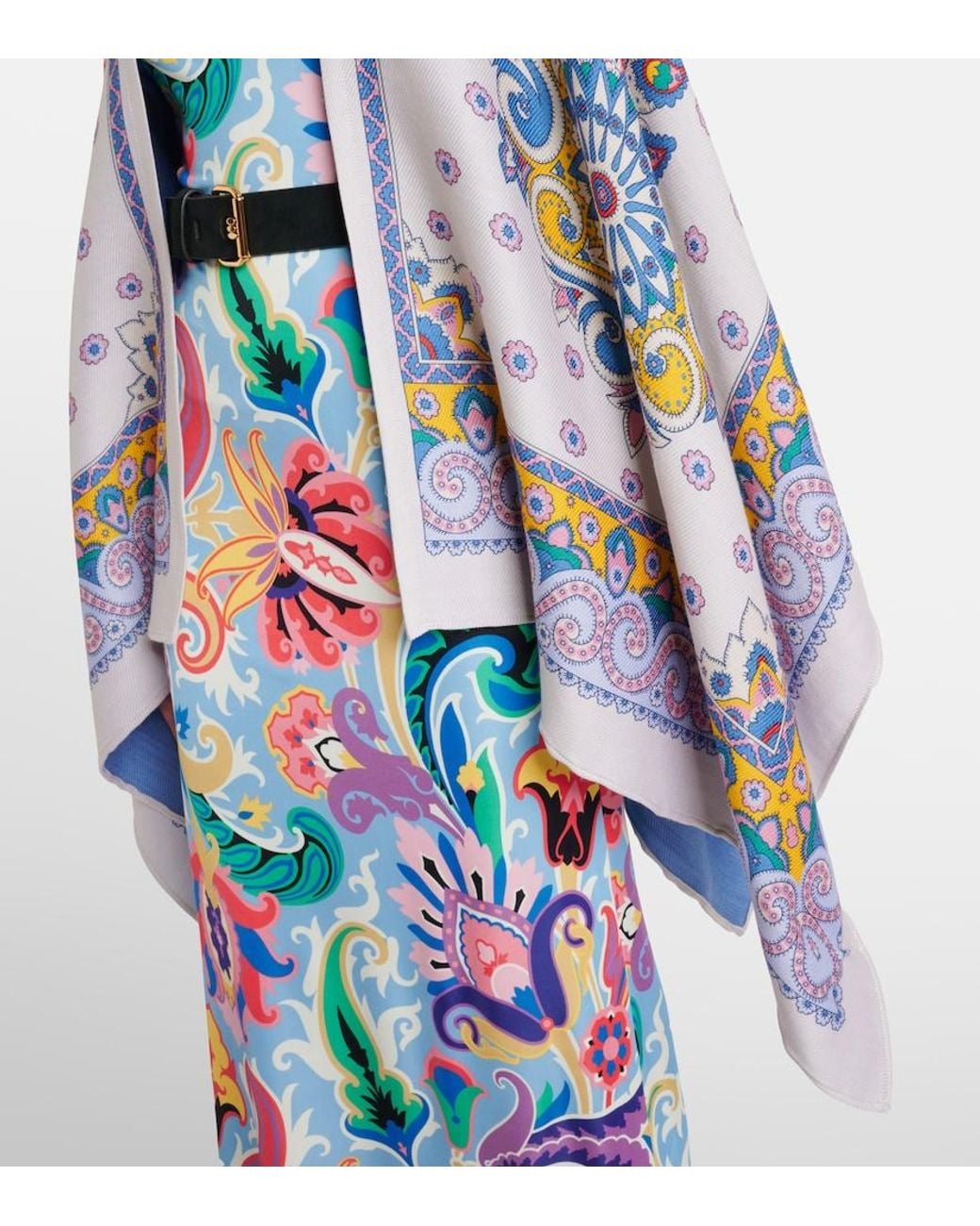 Etro Blue Paisley Wool-Blend Cape
