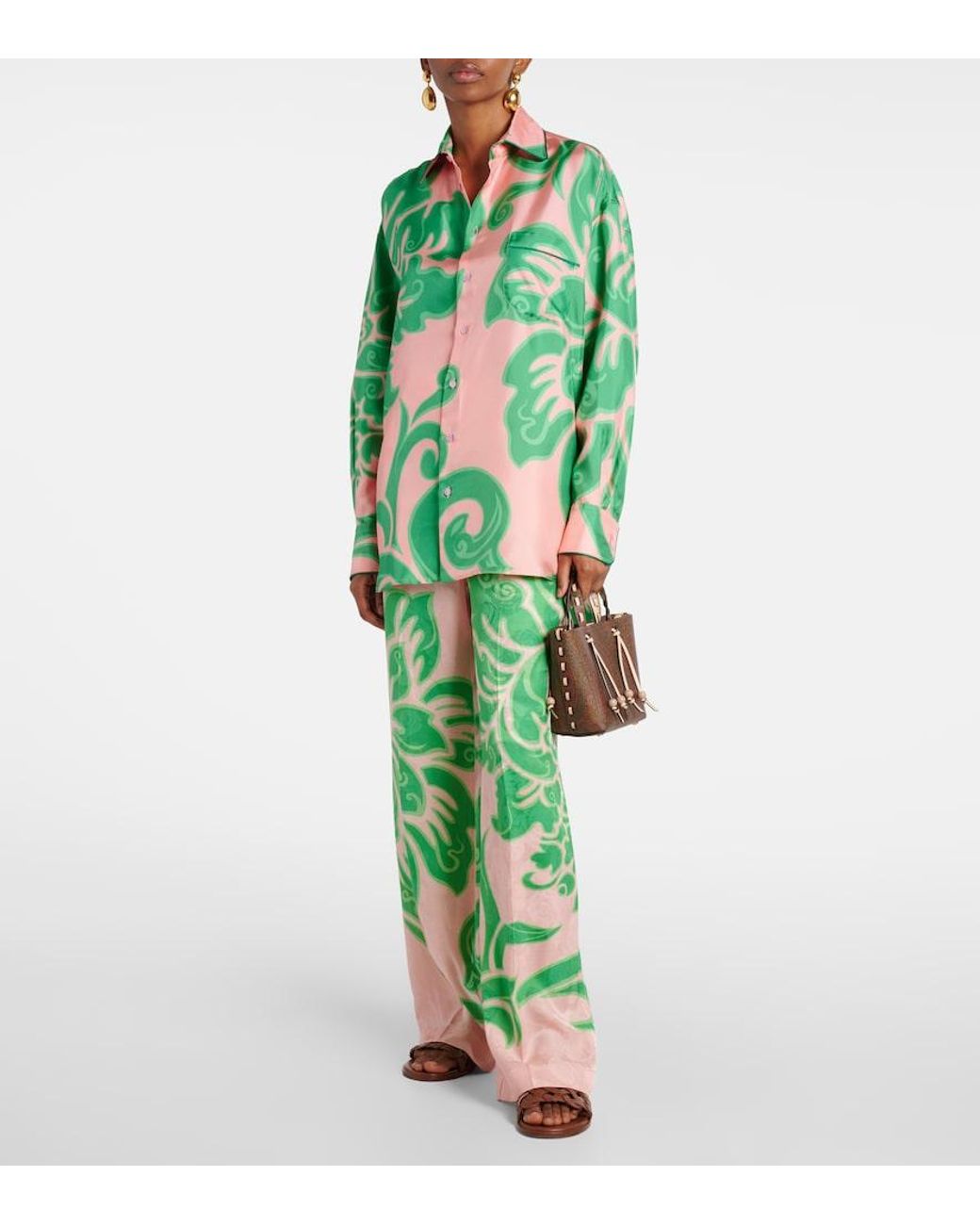 Etro Green Silk-Blend Abstract Print Shirt