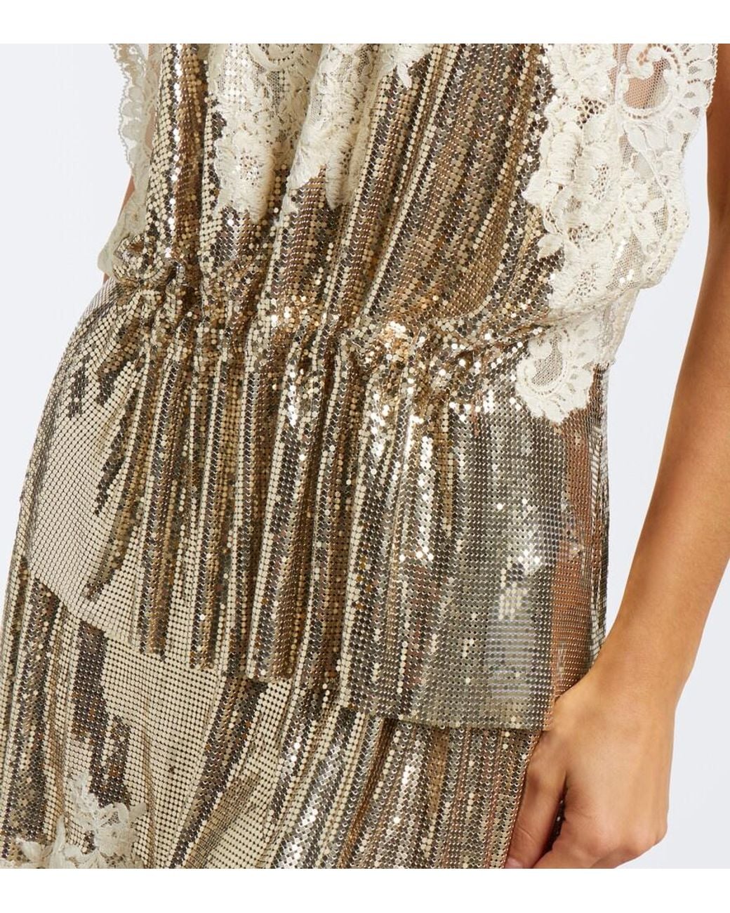 Rabanne White Lace-Trimmed Chainmail Top