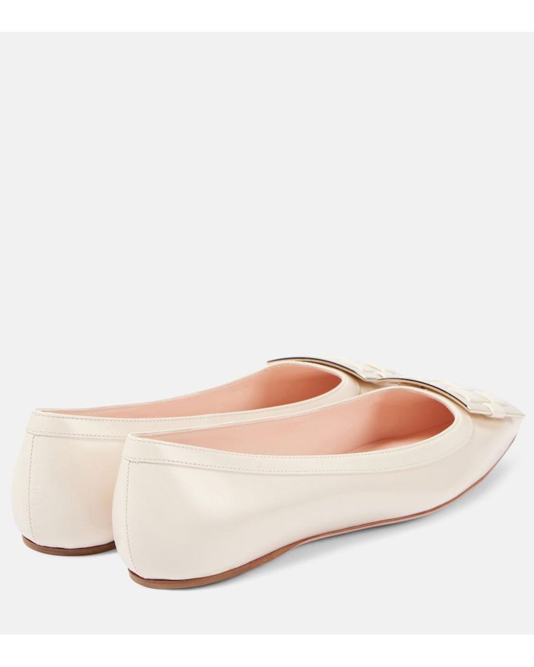 Roger Vivier Natural Trompette Ball Leather Ballet Flats