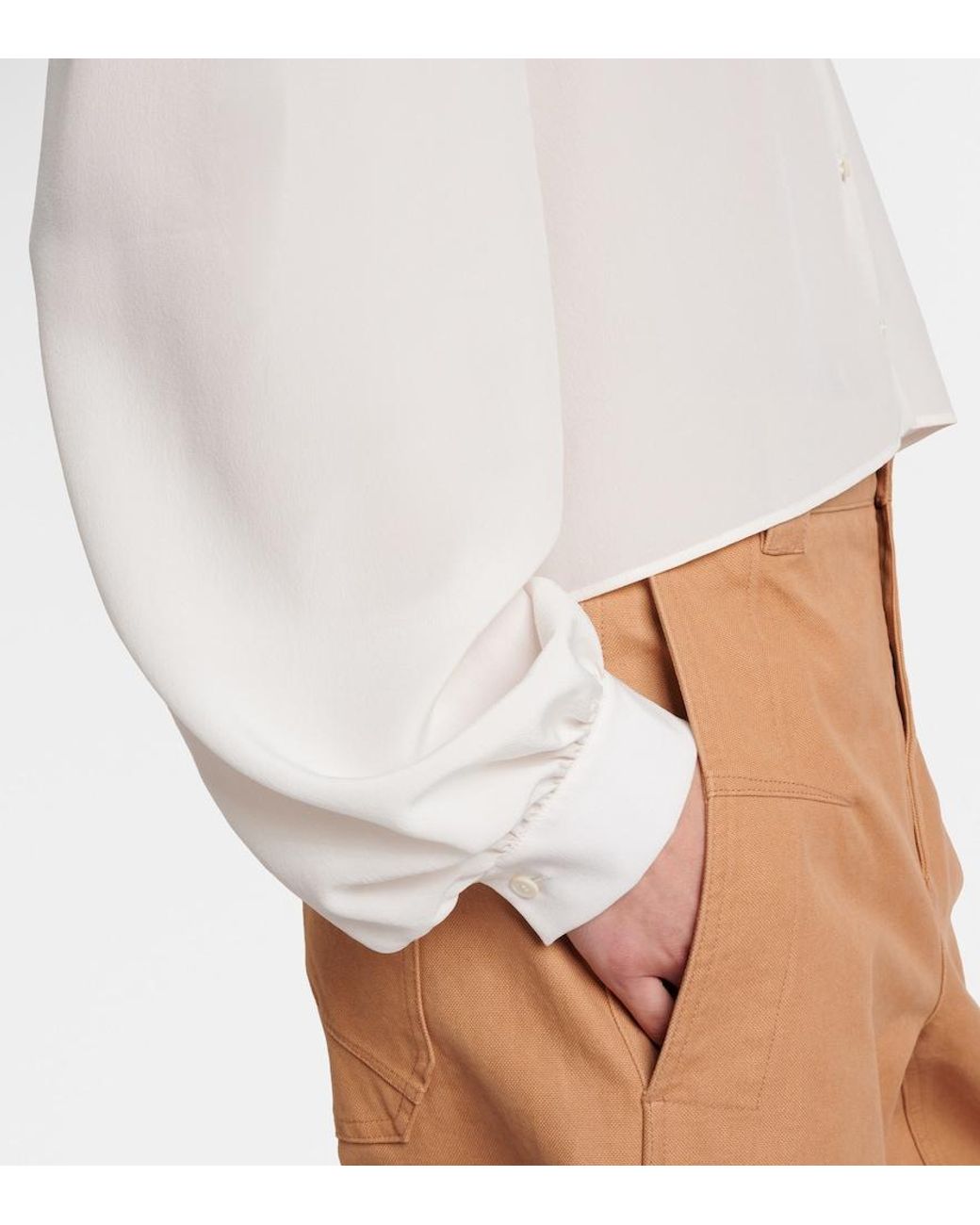 Chloé White Scalloped Silk Crepe De Chine Blouse