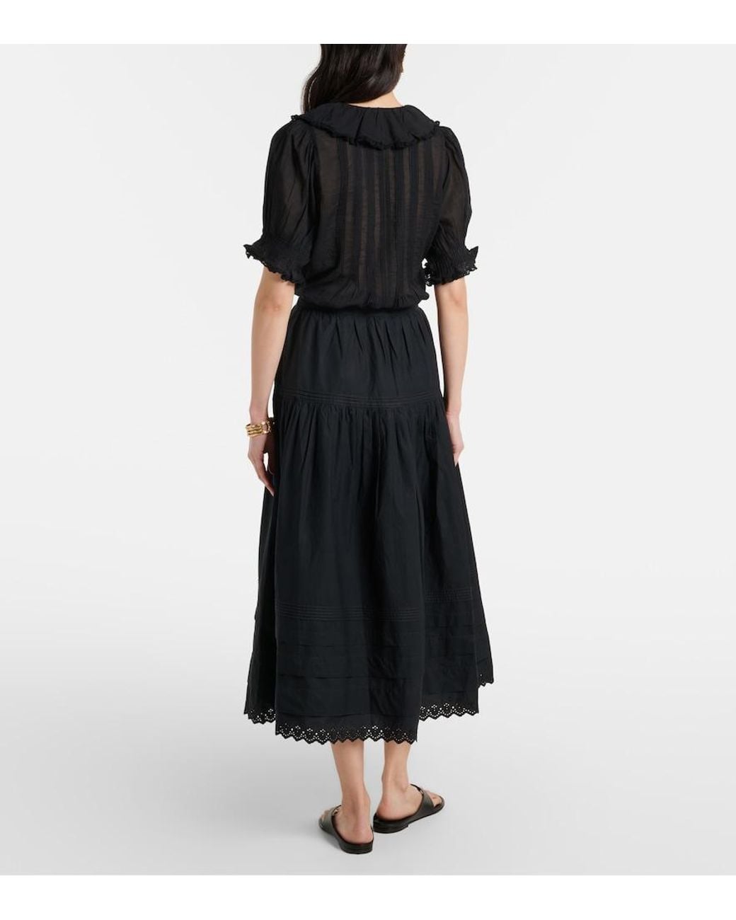 Doen Black Sebastiane Cotton Poplin Midi Skirt