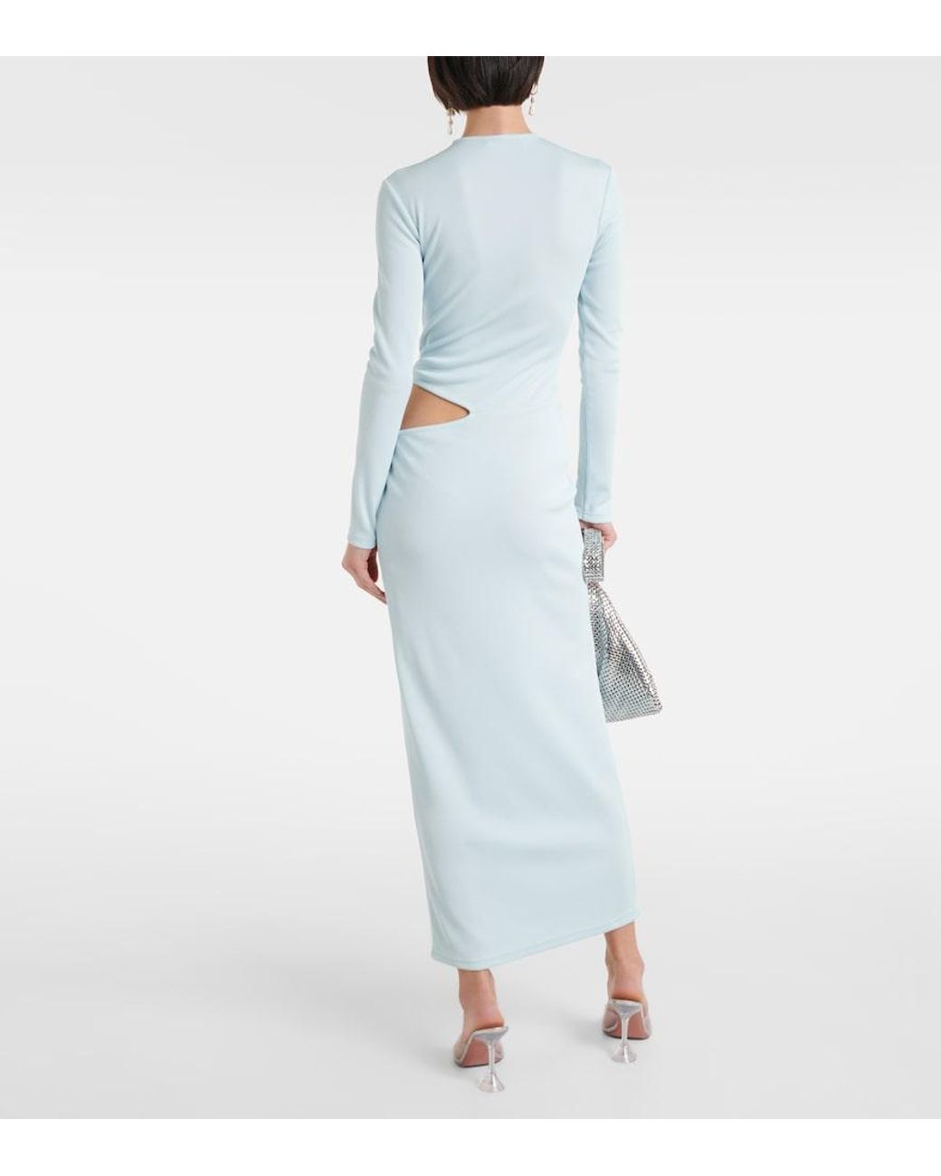 Christopher Esber Blue Gathered Cutout Jersey Midi Dress