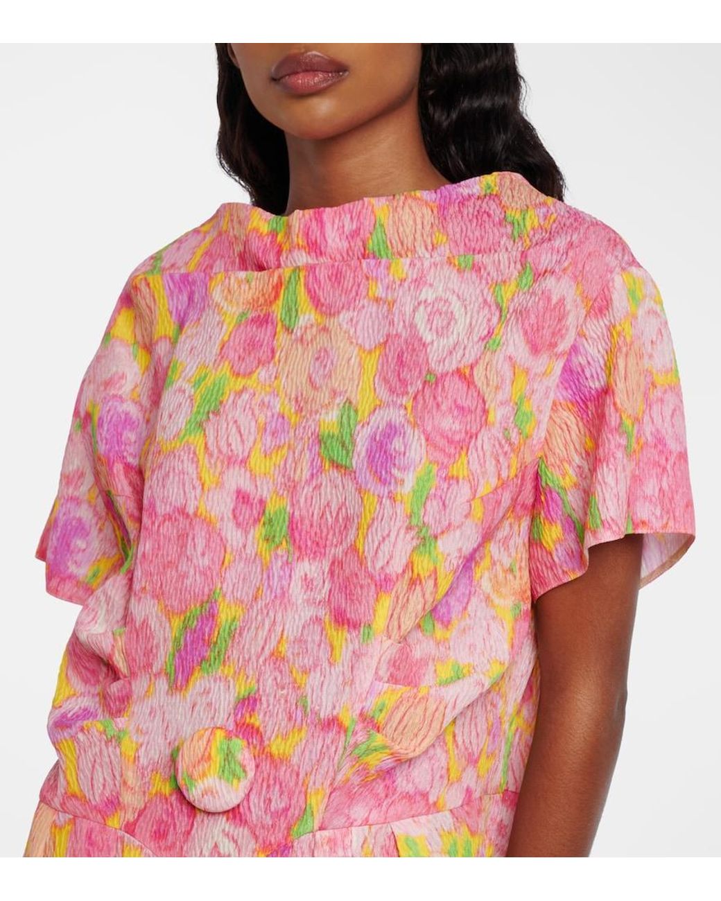 Prada Pink Floral Silk-Blend Cloque Midi Dress