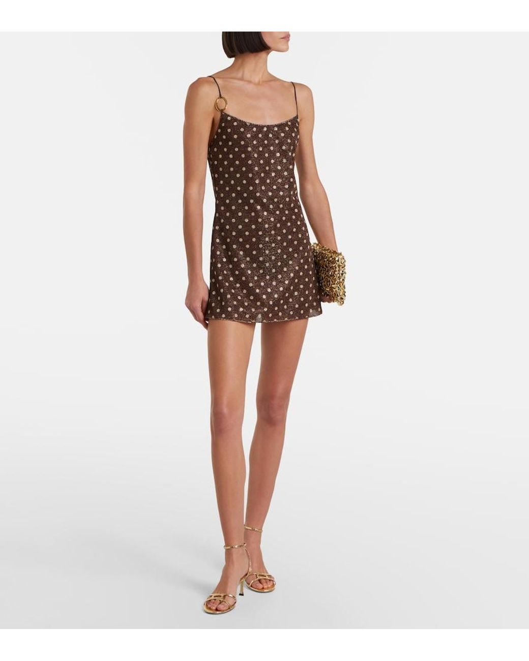 Oseree Brown Lumiere Polka-Dot Minidress