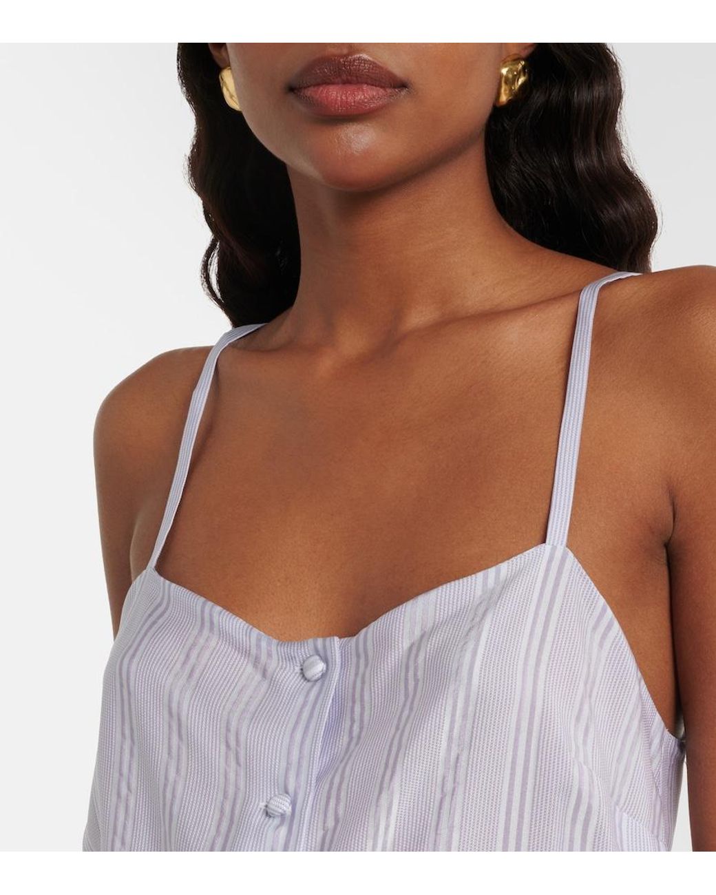 FRAME Blue Lace-Trimmed Striped Silk Camisole