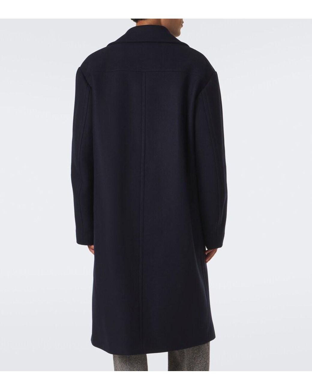Dries Van Noten Blue Double-Breasted Wool-Blend Coat for men