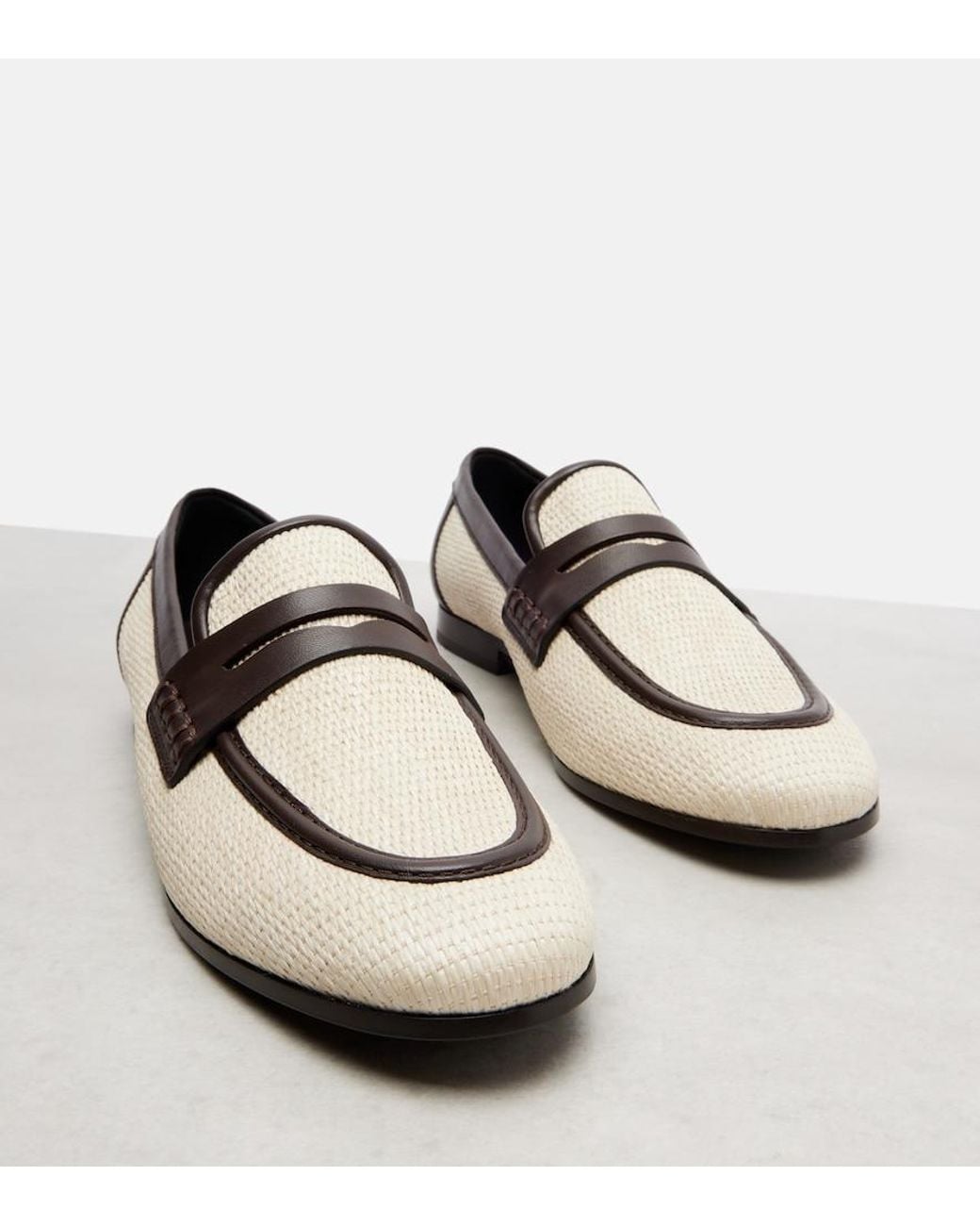 Brunello Cucinelli Black Woven Leather-Trimmed Penny Loafers