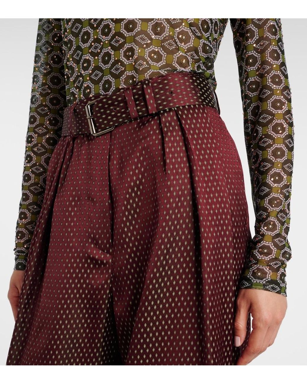 Dries Van Noten Red Belted High-Rise Wide-Leg Pants