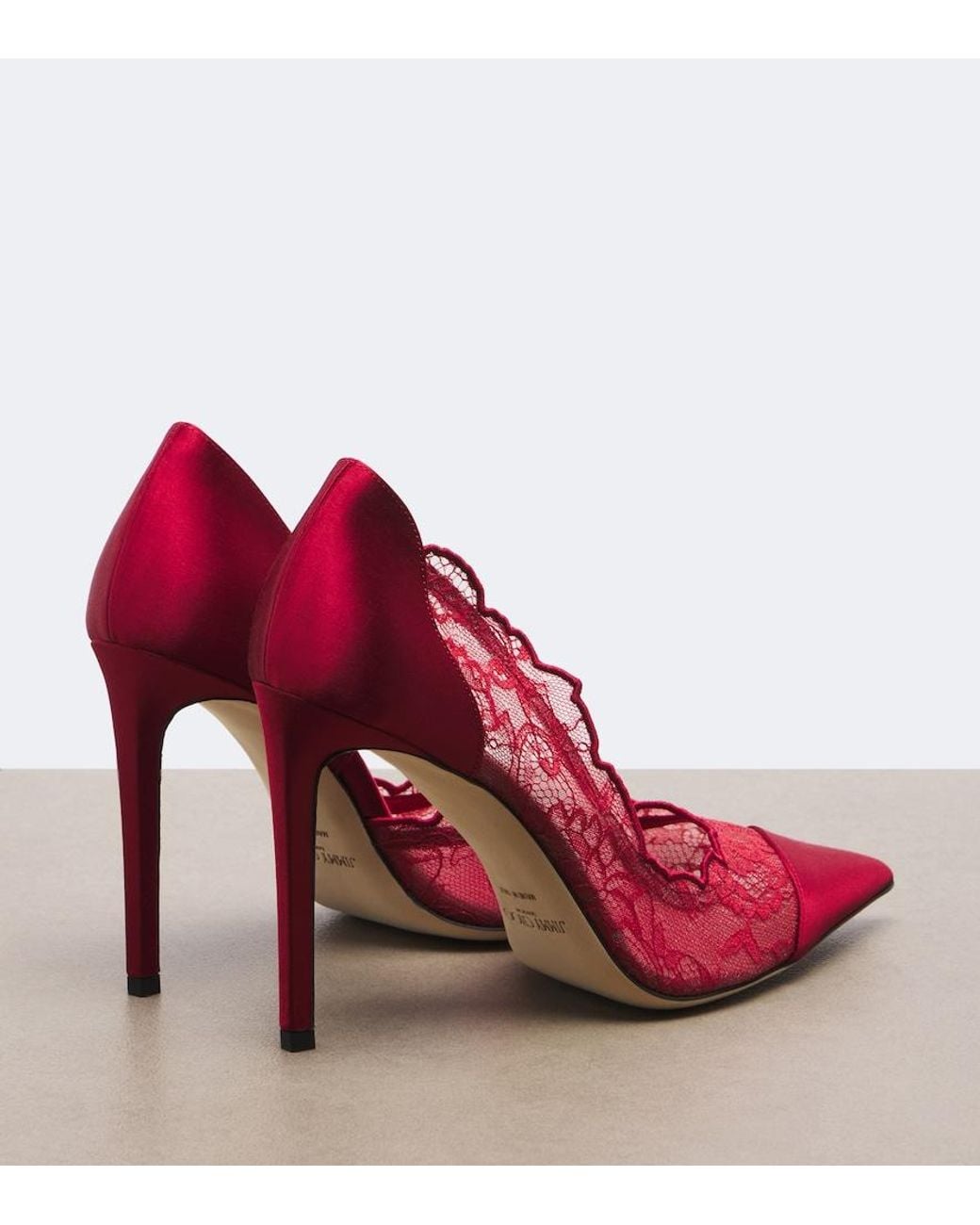 Jimmy Choo Red Brigitte Lace-Trimmed Satin Pumps