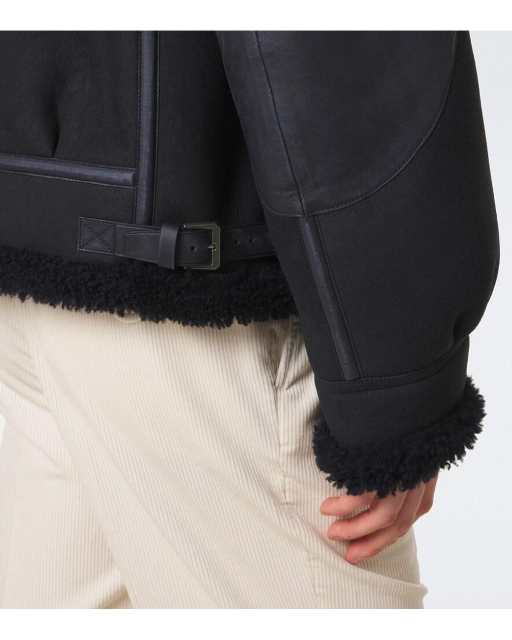 Ralph Lauren Black Lutton Shearling-Lined Leather Jacket for men