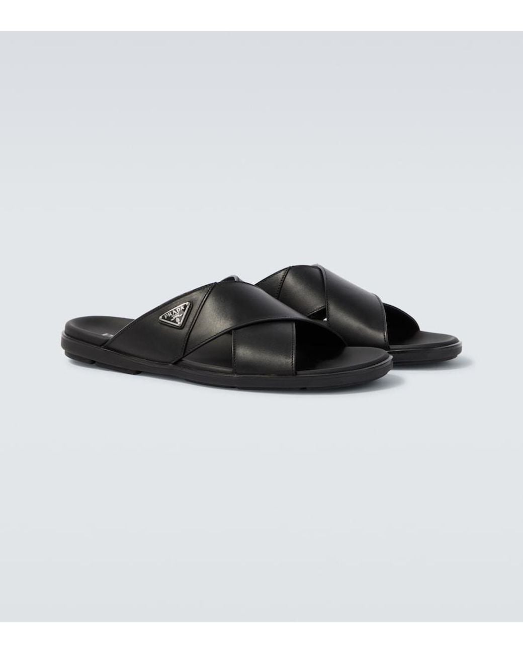 Prada Black Crossed Leather Sandals for men