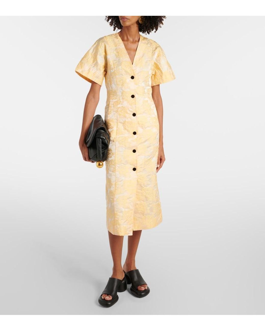 Ganni Metallic "Botanical Jacquard" Midi Dress