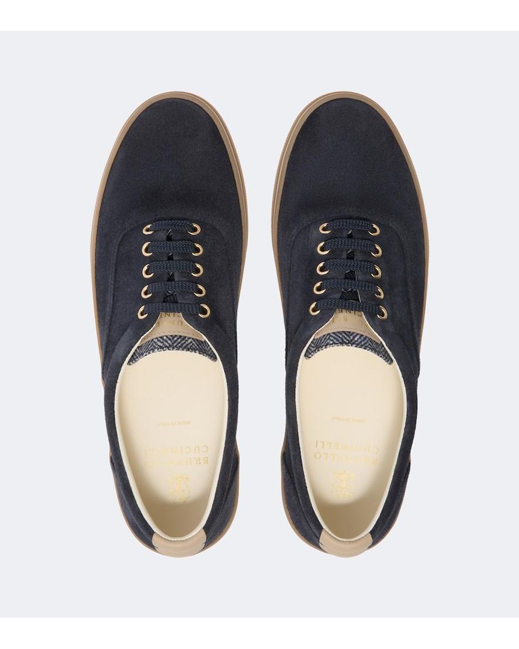 Brunello Cucinelli Blue Leather-Trimmed Suede Sneakers for men