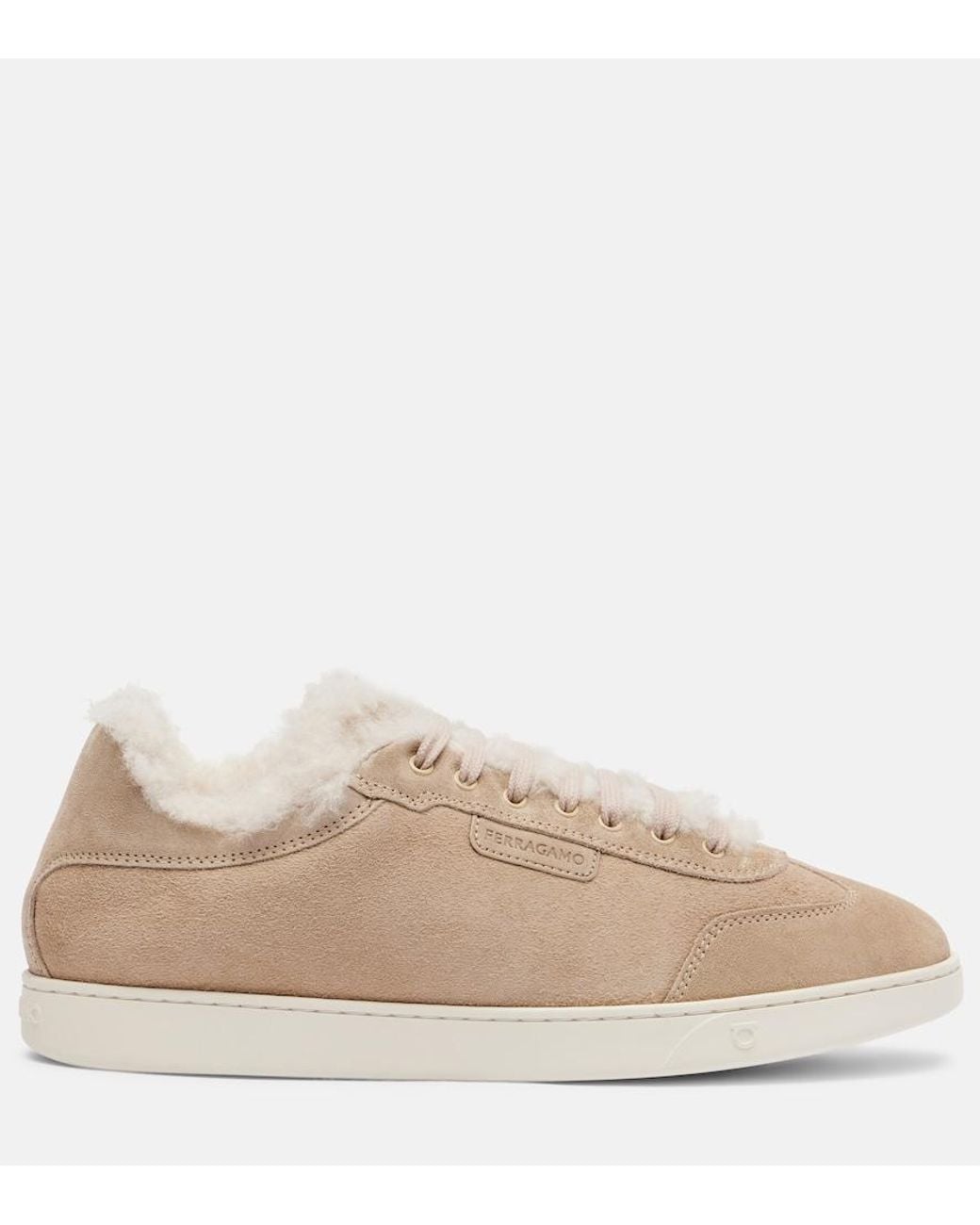 Ferragamo Natural Shearling-Lined Suede Sneakers