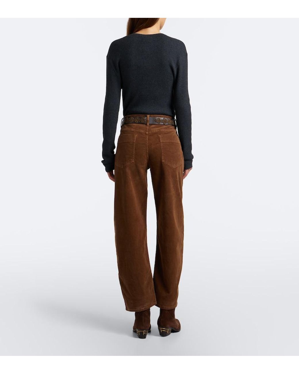 Nili Lotan Brown Tribeca Corduroy Barrel-Leg Pants
