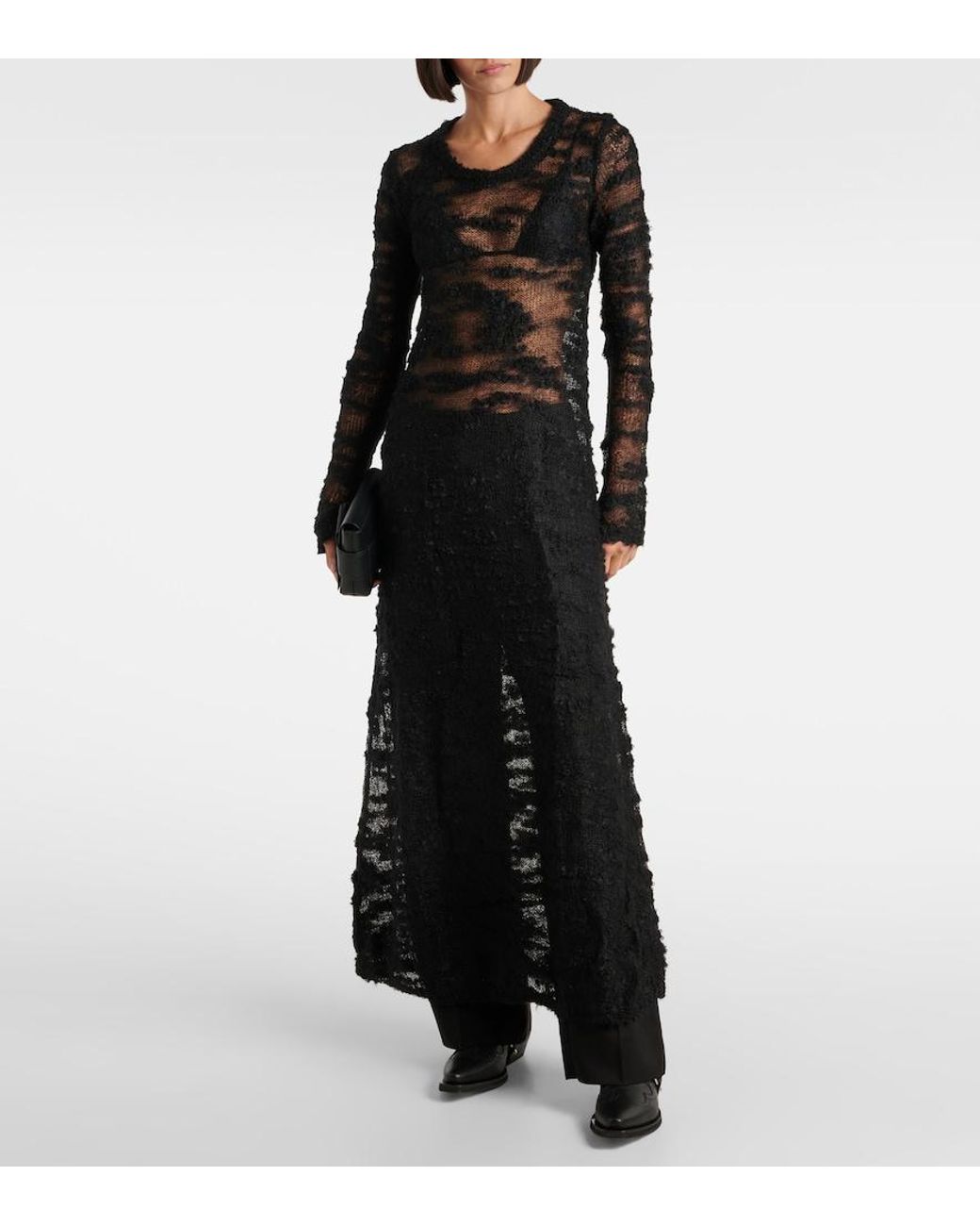 Ganni Black Sheer Boucle Maxi Dress