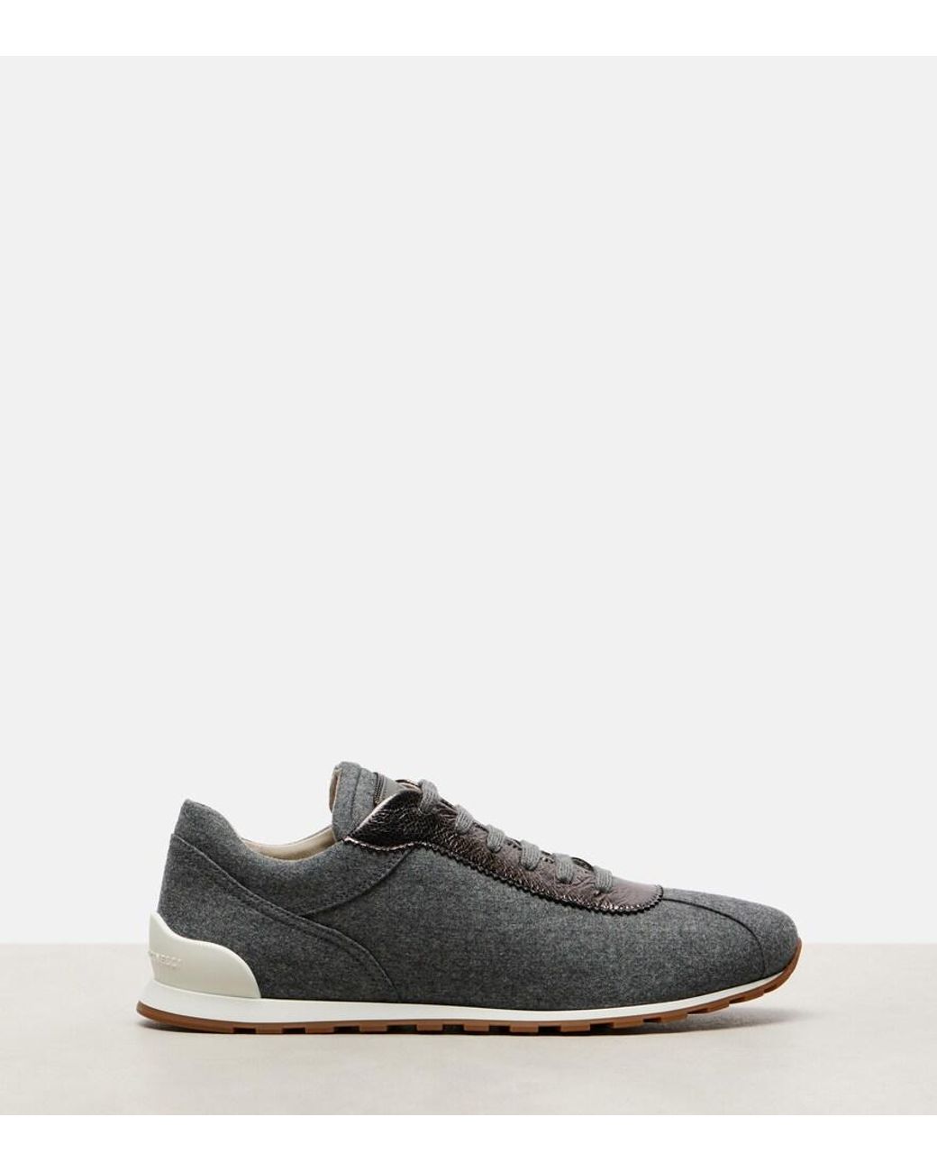 Brunello Cucinelli Black Leather-Trimmed Felt Sneakers