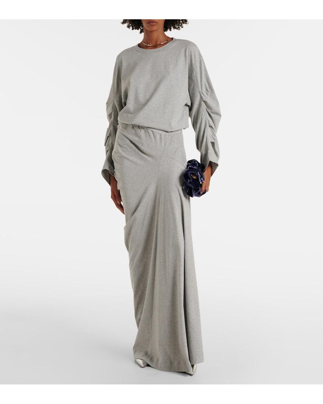 Dries Van Noten Gray Ruched Oversized Cotton Jersey Top