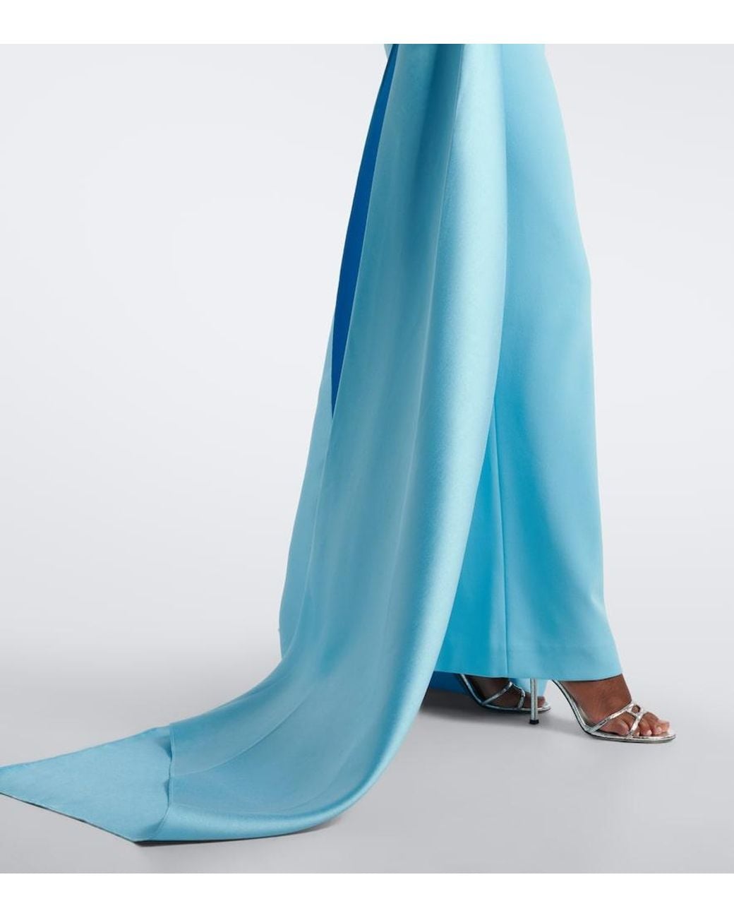 Solace London Blue Rumi Halterneck Satin-Trimmed Crepe Gown
