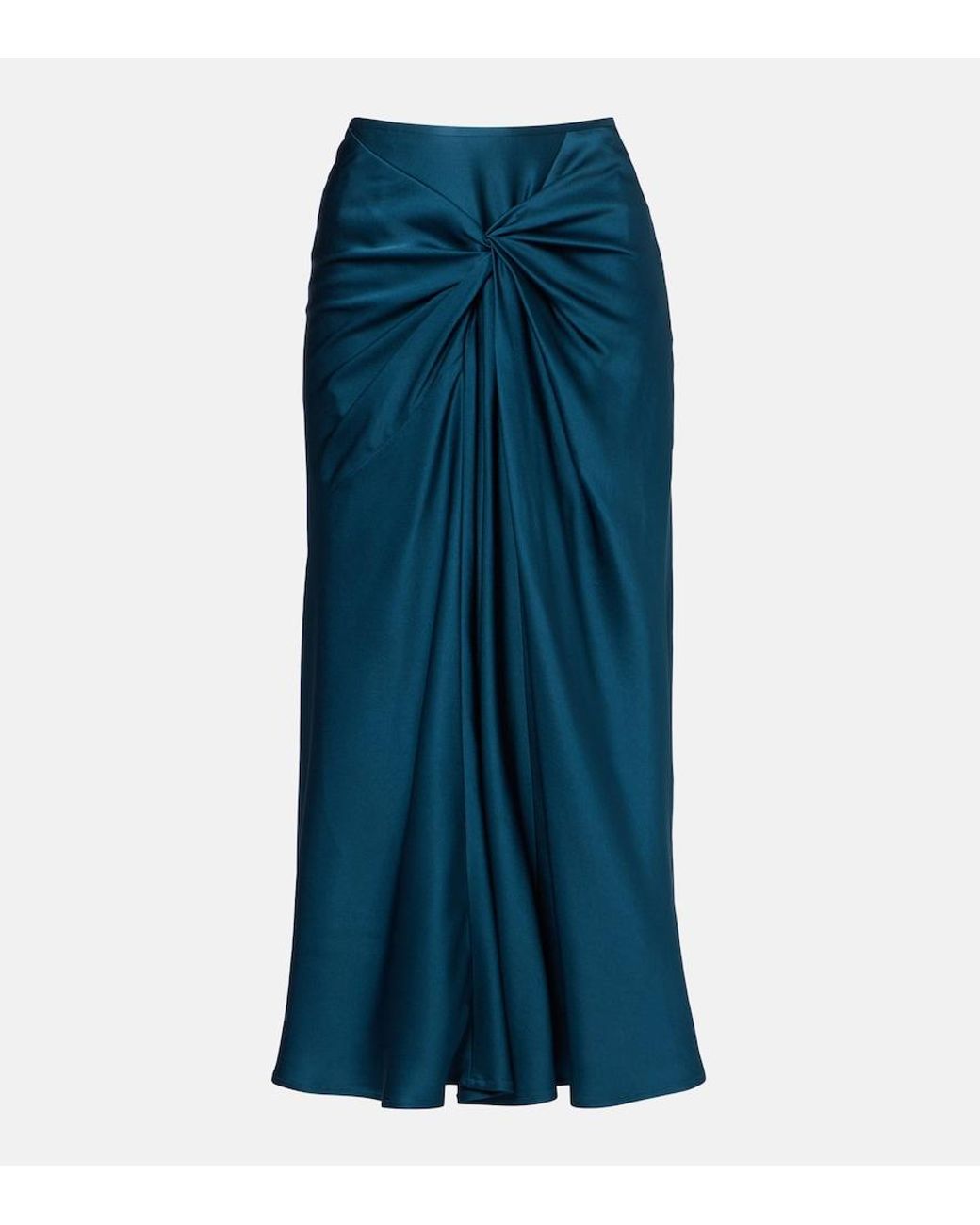 Dries Van Noten Blue Gathered Satin Midi Skirt