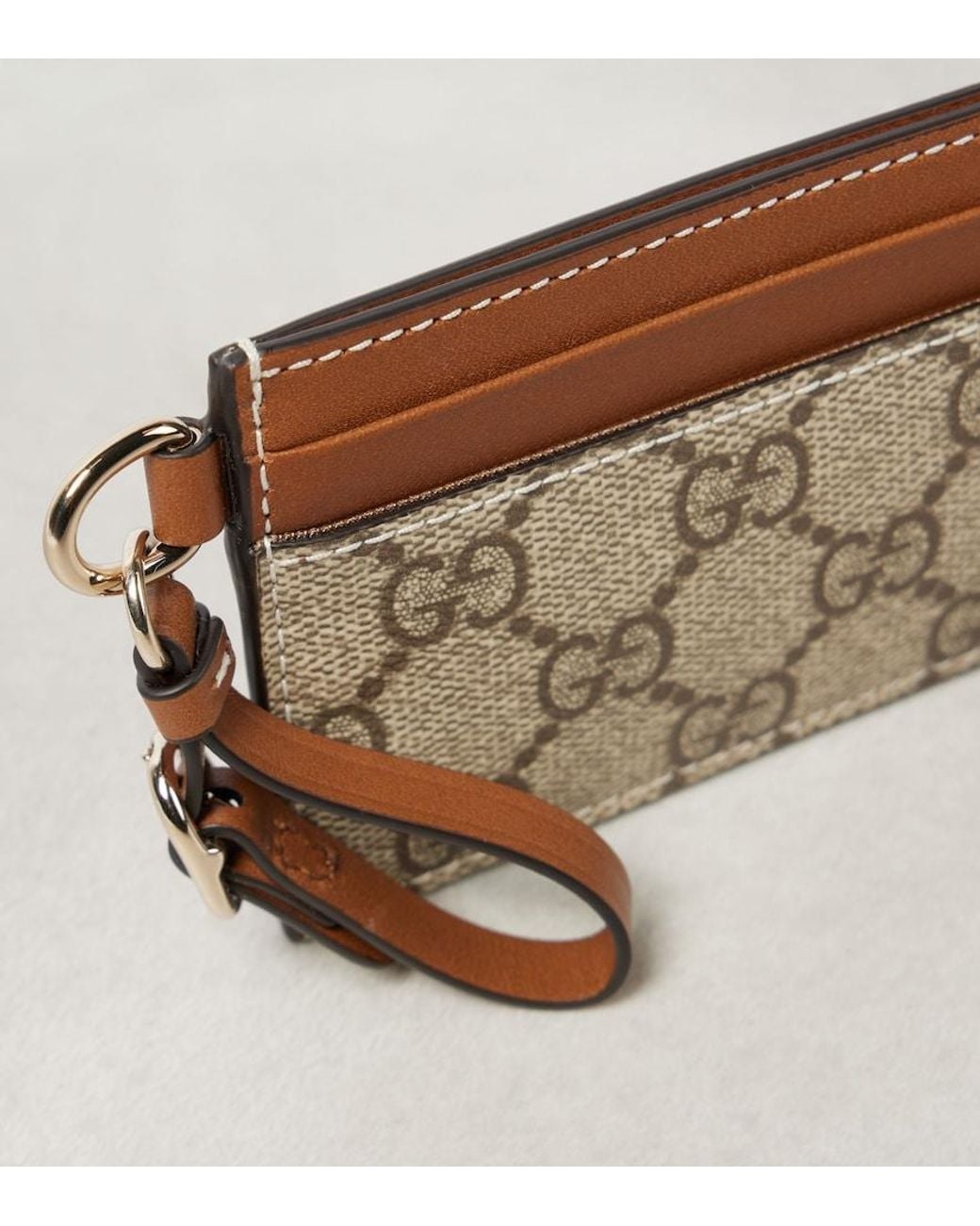 Gucci Brown Gg Emblem Card Case With Strap