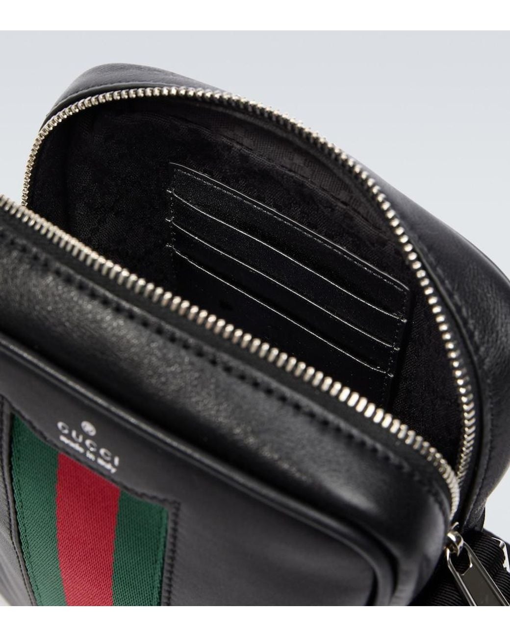 Gucci White Web Trademark Mini Leather Crossbody Bag for men