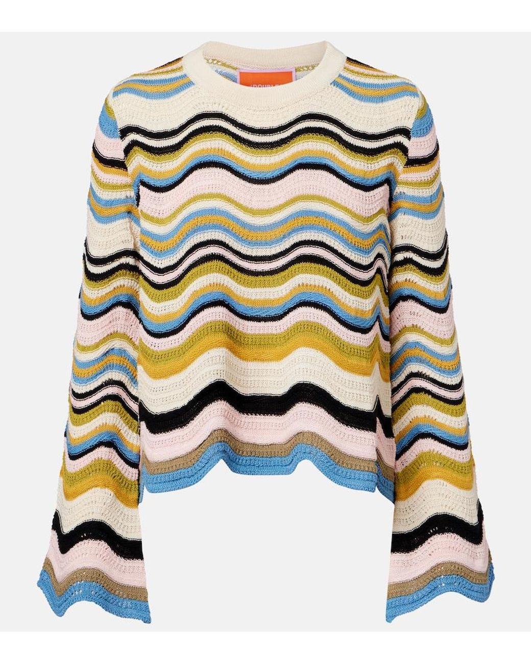 LaDoubleJ Metallic Chevron Crochet Cotton Sweater