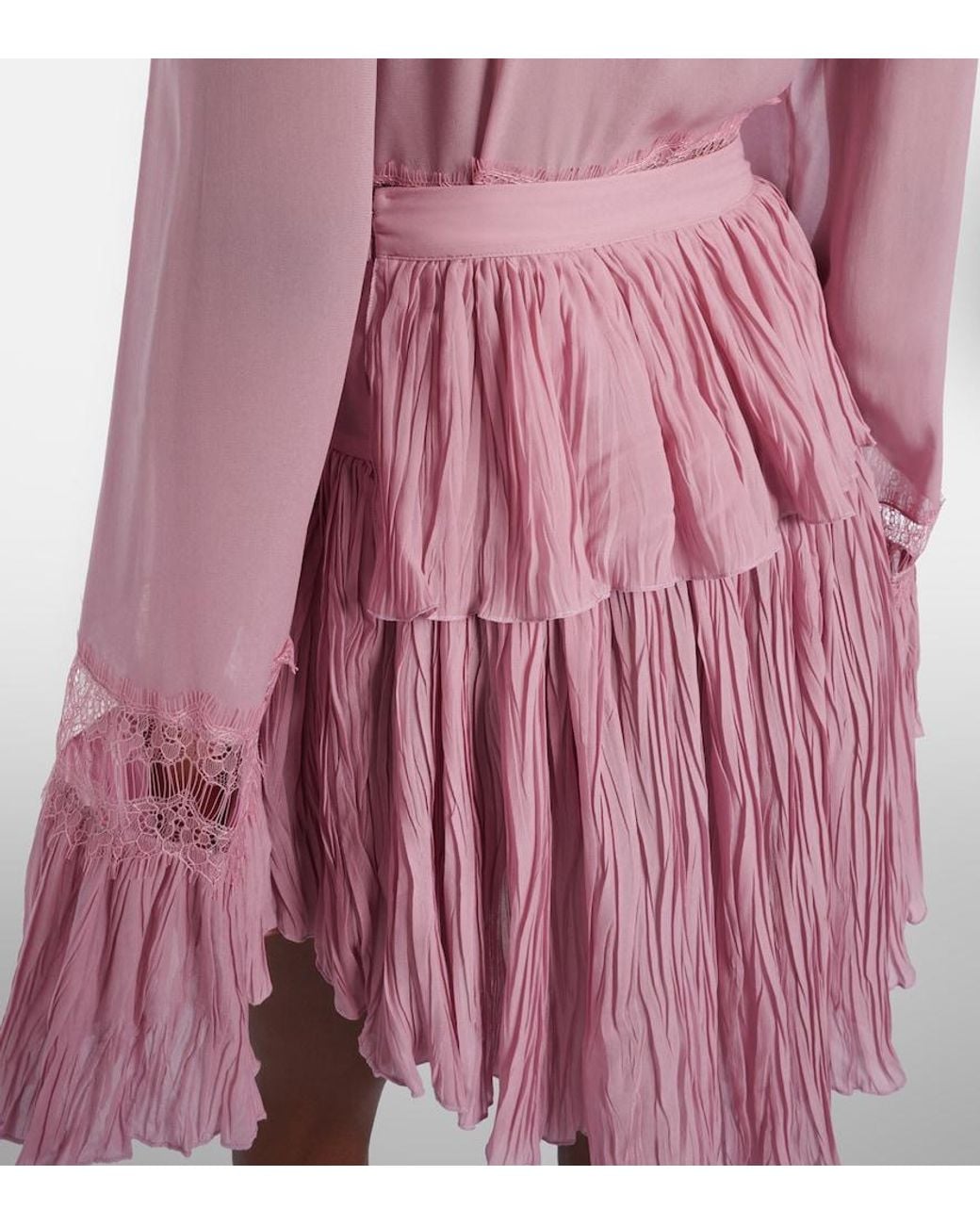 Blumarine Pink Plisse Tiered Georgette Miniskirt