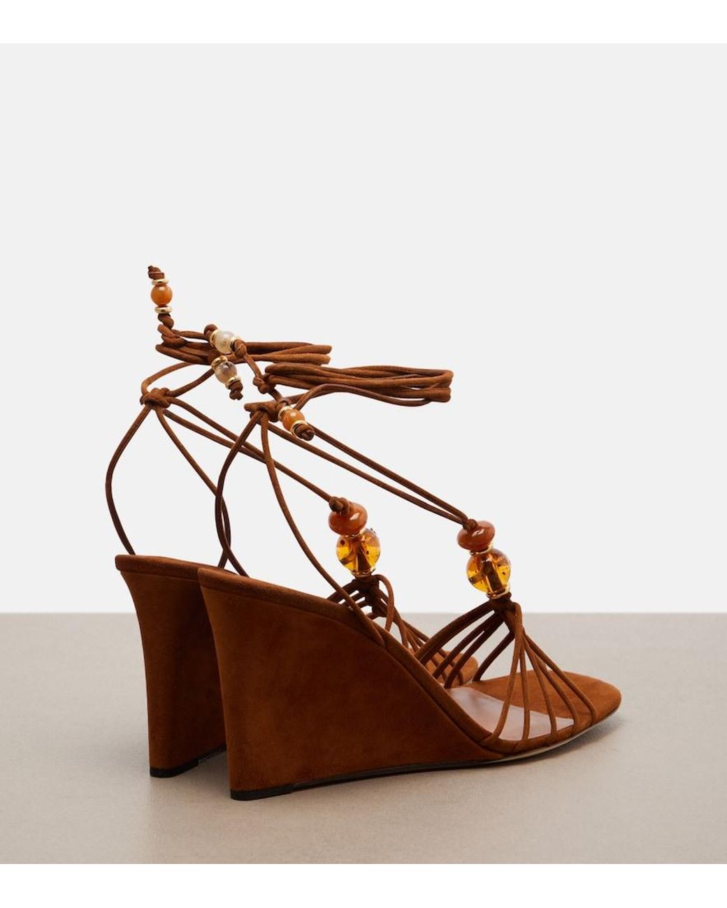 Jimmy Choo Brown Lova Embellished Suede Wedge Sandals