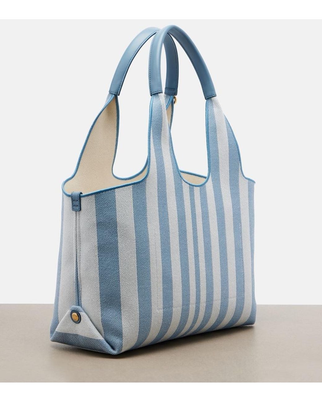 Chloé Blue Stripy Large Logo Canvas Tote Bag