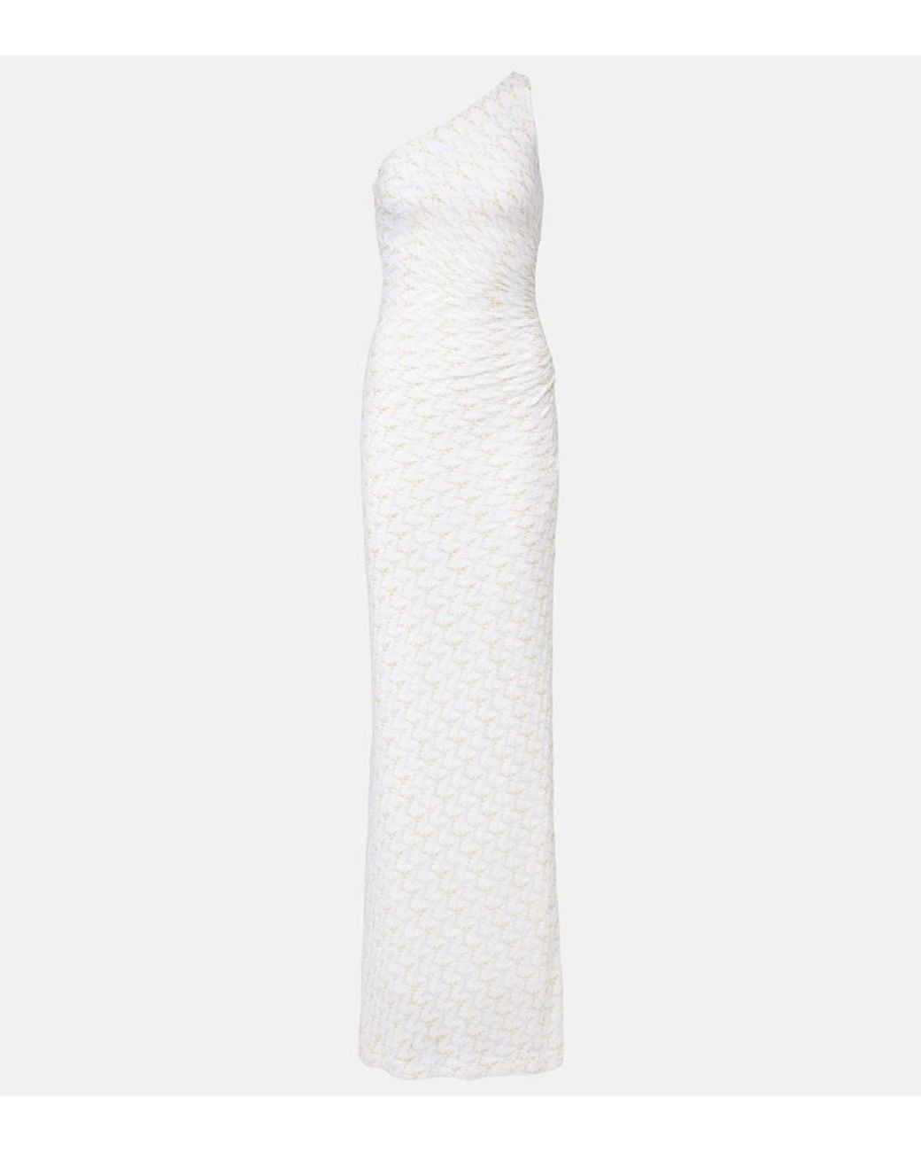 Missoni White Lame One-Shoulder Maxi Dress