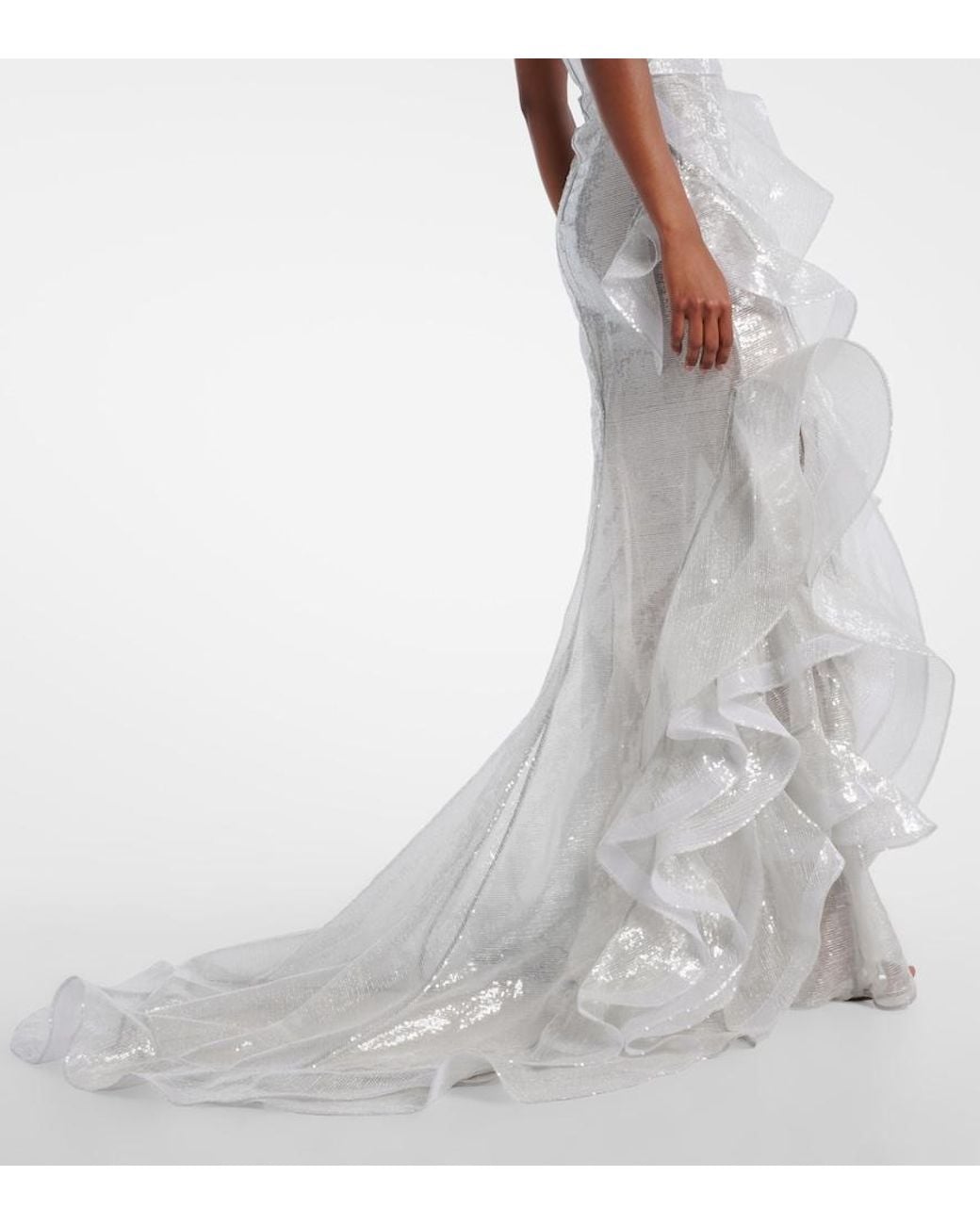 Maticevski White Refraction Sequined Ruffled Gown