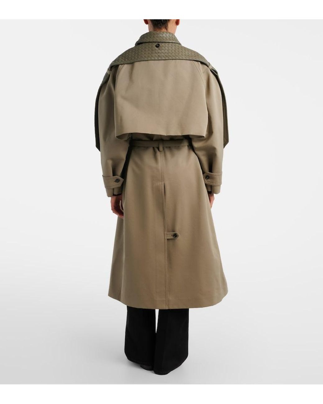 Bottega Veneta Natural Intrecciato Leather-Trimmed Trench Coat