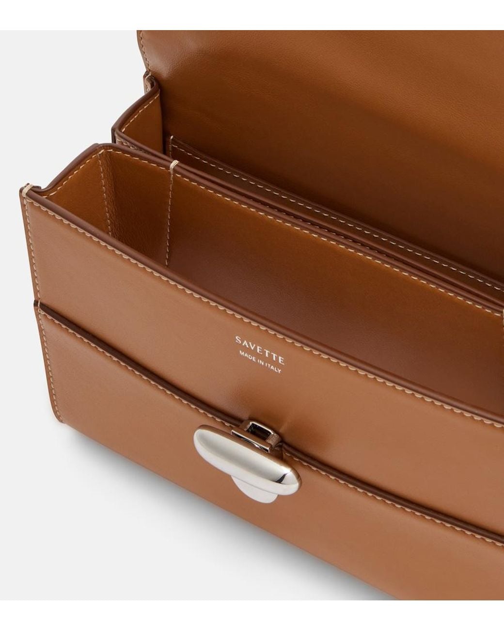 SAVETTE Brown Symmetry 19 Leather Shoulder Bag