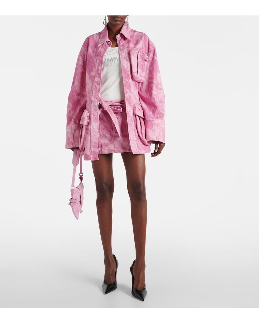 Blumarine Pink Camouflage Denim Cargo Jacket