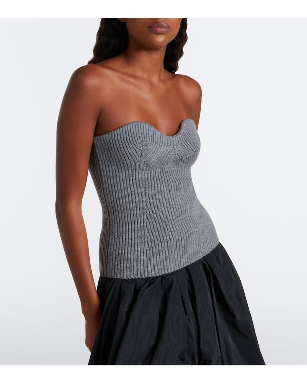 Jil Sander Gray Wool-Blend Bustier Top