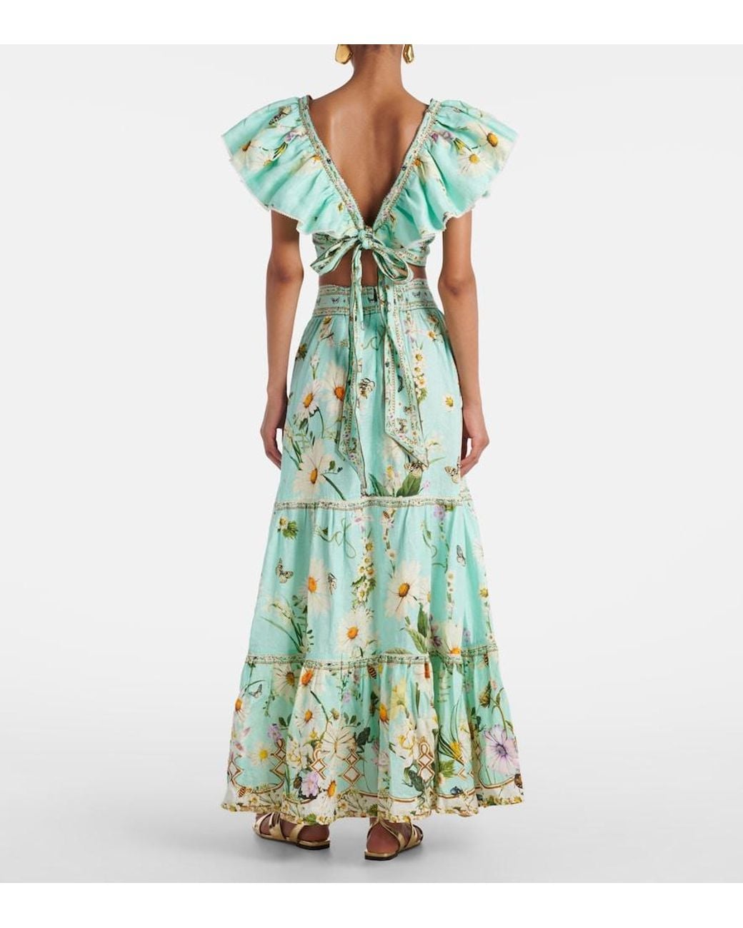 Camilla Green Floral Linen Crop Top