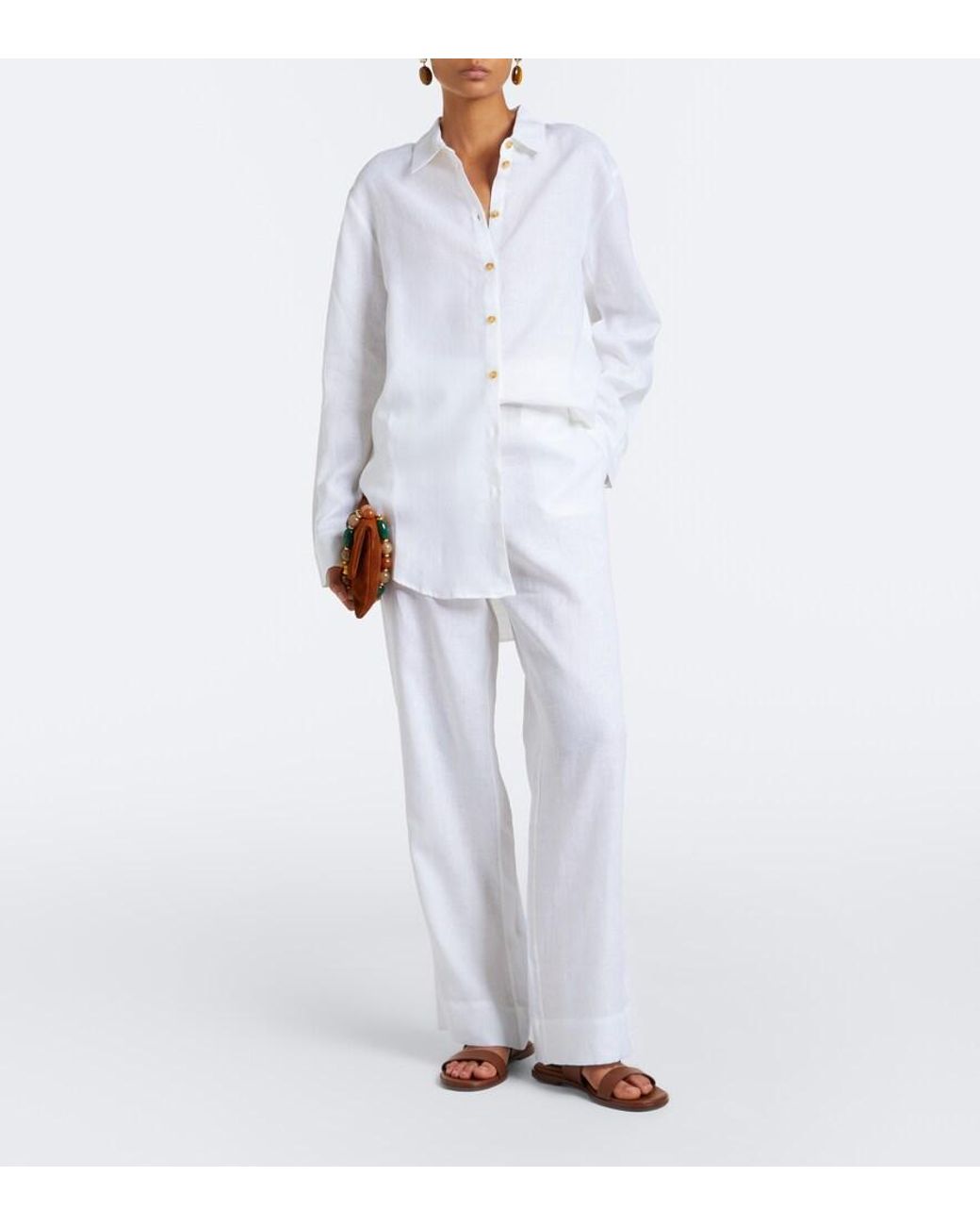 Asceno White London Linen Pajama Pants