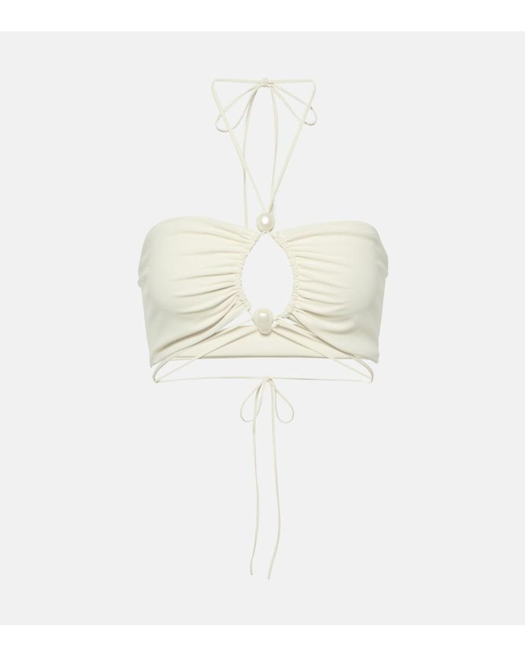 Magda Butrym White Beaded Bandeau Bikini Top