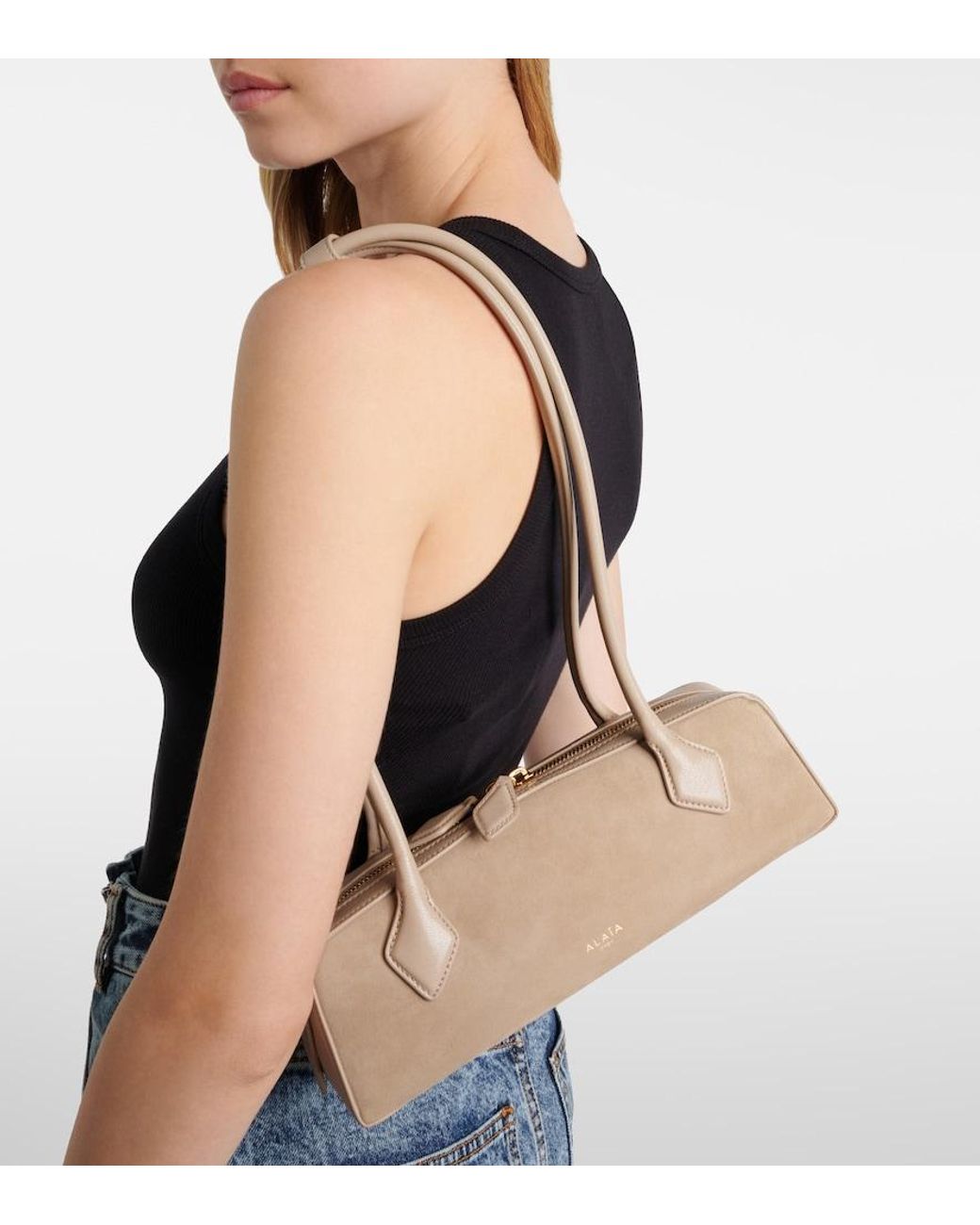 Alaïa Natural Le Teckel Small Suede Shoulder Bag