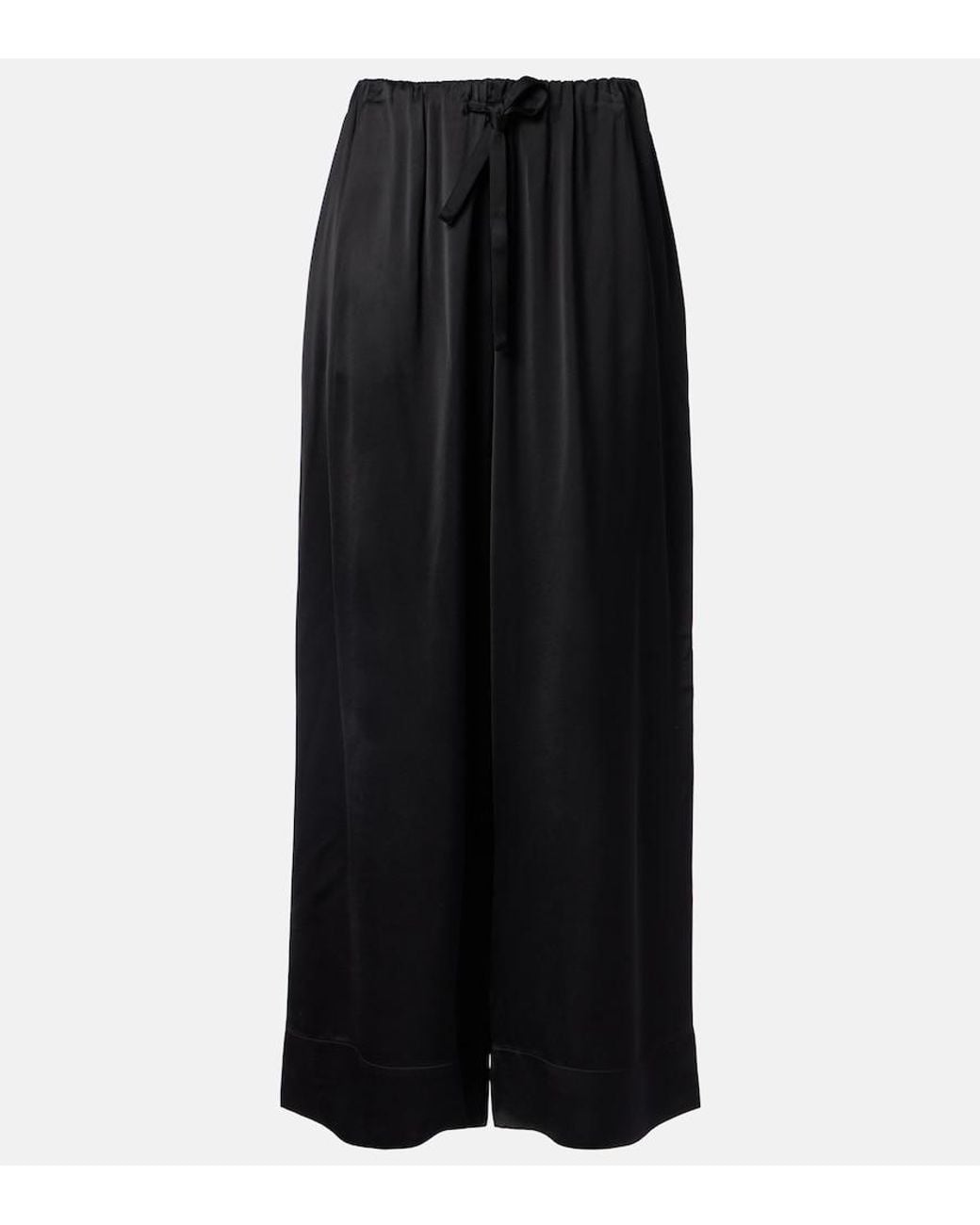 Totême Black Satin Wide-Leg Pants