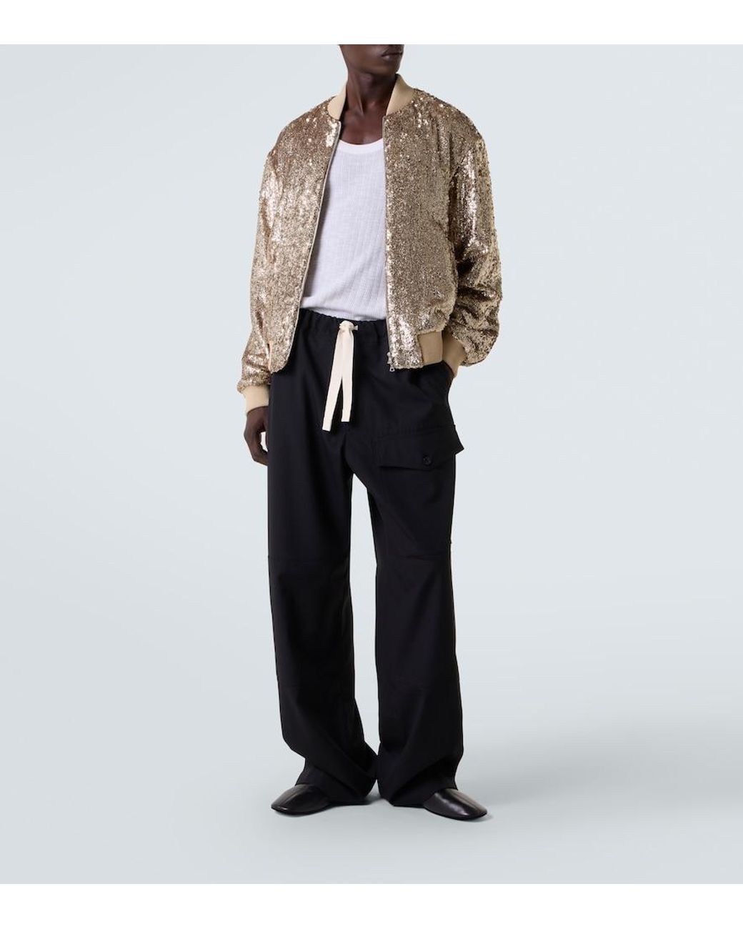 Dries Van Noten Brown Sequined Bomber Jacket for men