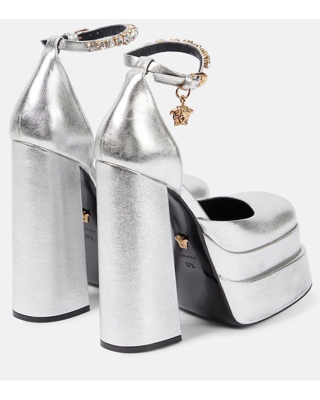 Versace White Medusa Aevitas Leather Platform Pumps