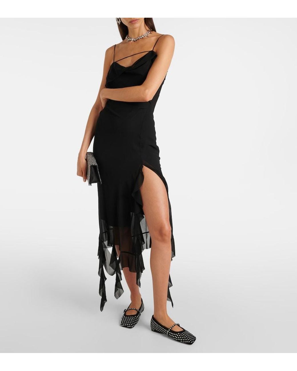 AMINA MUADDI Black Ane Crystal Heart Suede Ballet Flats